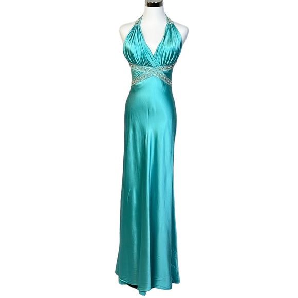 Badgley Mischka Dresses & Skirts - Badgley Mischka Aqua Sleeveless Stretch Prom Wedding Gown Formal Dress Size 0